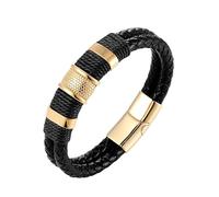 HUIANGLIYG Bracelet Homme,Bracelet en Cuir Véritable Noir Tendance pour Homme, Double Rangée Tressée, avec Fermoir, Style Vintage et Décontracté, Idéal Comme Cadeau pour Garçon Ou pour Lui, B