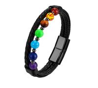 HUIANGLIYG Bracelet Homme,Bracelet en Perles Naturelles des 7 Chakras pour Hommes et Femmes, Double Rangée Torsadée, en Cuir Véritable Tressé, Style Rétro Punk, Fait À La Main, Bijoux, Cadeau
