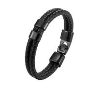 HUIANGLIYG Bracelet Homme,Bracelet Homme en Cuir Véritable Tressé Noir, Simple, Double Rangée Torsadée, avec Accessoires, Style Décontracté, Idéal pour Un Cadeau D'Anniversaire Ou Un Bijou D'