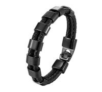 HUIANGLIYG Bracelet Homme,Bracelet Homme en Cuir Véritable Tressé Noir, Simple, Double Rangée Torsadée, avec Accessoires, Style Décontracté, Idéal pour Un Cadeau D'Anniversaire, 8 Accessoires
