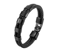 HUIANGLIYG Bracelet Homme,Bracelet Homme en Cuir Véritable Tressé Noir, Simple, Double Rangée Torsadée, avec Accessoires, Style Décontracté, Idéal pour Un Cadeau D'Anniversaire, 5 Accessoires