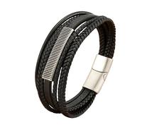 HUIANGLIYG Bracelet Homme,Bracelets en Cuir Multicouches pour Hommes, Brassard Classique Tressé Noir Fait Main avec Fermoir Magnétique, Chaîne de poignet Manchette Décontracté, Bijoux Porte Bon