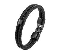 HUIANGLIYG Bracelet Homme Cuir Noir Double Rangée Tressé Bracelet avec Fermoir Magnétique Gothique Punk Bracelet Fait Main Bijoux Homme Élégant pour Usage Quotidien Noir 1 Accessoires 17Cm