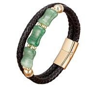 HUIANGLIYG Bracelet Homme Double Couche En Cuir Tressé Avec Fermoir Magnétique Et Perles De Pierre Naturelle. Bracelet Vintage Noir Tressé, Bijou Cadeau Doré, 1 X 23 Cm.