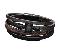 HUIANGLIYG Bracelet Homme En Cuir Multicouche Avec Étoile De David, Style Rétro Punk, Tressé À La Main, Fermeture Magnétique, Bijou Religieux, Couleur Café, 21 Cm