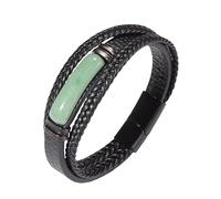 HUIANGLIYG Bracelet Homme en Cuir Noir et Pierre Naturelle, Tressé À La Main, Multicouche, avec Fermoir Magnétique, Style Vintage, Porte Bonheur, Idéal pour Les Fêtes, en Aventurine Verte, 23 C