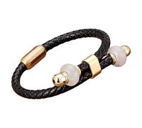 HUIANGLIYG Bracelet Homme En Cuir Tressé Avec Perles De Pierre Naturelle, Fermoir Magnétique, Style Bohème Vintage, Bijou Fait Main, Cadeau Pour La Saint-Valentin Ou Un Anniversaire, Couleur Or, Tail