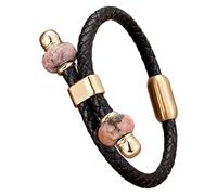HUIANGLIYG Bracelet Homme En Cuir Tressé Avec Perles De Pierre Naturelle, Fermoir Magnétique, Style Bohème Vintage, Bijou Fait Main, Cadeau Pour La Saint-Valentin Ou Un Anniversaire, Couleur Or, 15 X