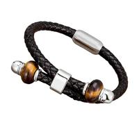 HUIANGLIYG Bracelet Homme En Cuir Tressé Avec Perles De Pierre Naturelle, Fermoir Magnétique, Style Bohème Vintage, Bijou Fait Main, Cadeau Pour La Saint-Valentin Ou Un Anniversaire, Blanc, 10 X 23 C