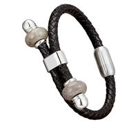 HUIANGLIYG Bracelet Homme En Cuir Tressé Avec Perles De Pierre Naturelle, Fermoir Magnétique, Style Bohème Vintage, Bijou Fait Main, Cadeau Pour La Saint-Valentin Ou Un Anniversaire, Blanc, 13 X 21 C
