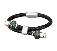 HUIANGLIYG Bracelet Homme En Cuir Tressé Avec Perles De Pierre Naturelle, Fermoir Magnétique, Style Bohème Vintage, Bijou Fait Main, Cadeau Pour La Saint-Valentin Ou Un Anniversaire, Blanc, 7 X 19 Cm