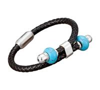 HUIANGLIYG Bracelet Homme En Cuir Tressé Avec Perles De Pierre Naturelle, Fermoir Magnétique, Style Bohème Vintage, Bijou Fait Main, Cadeau Pour La Saint-Valentin Ou Un Anniversaire, Blanc, 1 X 21 Cm