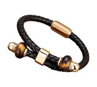 HUIANGLIYG Bracelet Homme En Cuir Tressé Avec Perles De Pierre Naturelle, Fermoir Magnétique, Style Bohème Vintage, Bijou Fait Main, Cadeau Pour La Saint-Valentin Ou Un Anniversaire, Couleur Or, 10 X
