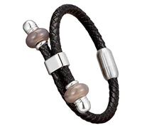 HUIANGLIYG Bracelet Homme En Cuir Tressé Avec Perles De Pierre Naturelle, Fermoir Magnétique, Style Bohème Vintage, Bijou Fait Main, Cadeau Pour La Saint-Valentin Ou Un Anniversaire, Blanc, 12 X 21 C