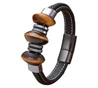 HUIANGLIYG Bracelet Homme En Cuir Tressé Orné De Perles De Pierres Naturelles Aux Formes Géométriques Originales. Fermeture Magnétique. Bijou Tendance, Cadeau Pour Elle Ou Lui. Couleur : 1. Longue