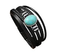 HUIANGLIYG Bracelet Homme en Cuir Turquoise Tressé Multicouche avec Fermoir Magnétique, Style Western Rétro, Bijou de Poignet Cowboy, Cadeau Attentionné pour Papa, Mari Ou Petit Ami, Noir, 22 Cm