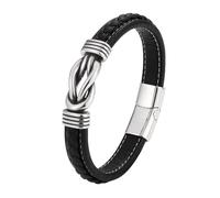 HUIANGLIYG Bracelet Homme en Cuir Véritable avec Nœud Infini, Simple et Torsadé, Tressé, Style Punk, Fait Main, Cadeau pour Fils, Petit Fils, Petit Ami, Mari, Frère, Noir, 18,5 Cm