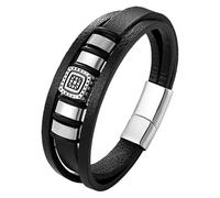 HUIANGLIYG Bracelet Homme Multicouche En Cuir Noir, Style Vintage Géométrique, Avec Fermoir Magnétique. Bijou Punk En Cuir Blanc, 23 Cm, Idéal Pour Un Petit Ami, Un Mari Ou Un Papa.