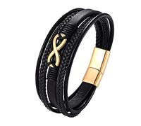 HUIANGLIYG Bracelet Infini en Cuir Véritable pour Homme, Bracelet Tissé Multicouche Torsadé, Numéro 8, Symbole de L'Amour Infini, Cadeau de Femme À Mari, Or, 23 Cm