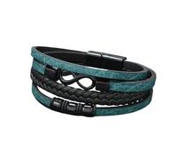 HUIANGLIYG Bracelet Infinity pour Hommes Bracelet en Cuir Tressé Multicouches avec Fermoir Magnétique Brassard Personnalisé pour Hommes Bijoux Faits Main Uniques pour Lui Vert 21Cm