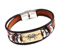 HUIANGLIYG Bracelet Jonc En Cuir Marron Rétro À 12 Constellations, Symbole Du Zodiaque, Pour Femmes, Hommes Et Couples. Bijou Astrologique, Signe Du Cancer, 20,5 Cm.