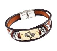 HUIANGLIYG Bracelet Jonc En Cuir Marron Rétro À 12 Constellations, Symbole Du Zodiaque, Pour Femmes, Hommes Et Couples, Signe Astrologique Poissons, 20,5 Cm. Bijou Accessoire.