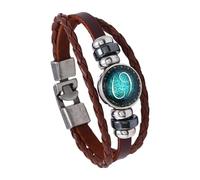 HUIANGLIYG Bracelet Jonc Tressé En Cuir Marron Vintage Avec Perles Et Pendentif Signe Astrologique Cancer (20,5 Cm) - Idéal Pour Femmes Et Hommes.