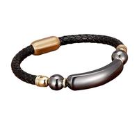 HUIANGLIYG Bracelet Jonc Tressé En Cuir Noir Pour Homme Avec Fermoir Magnétique Et Pierre Précieuse Naturelle. Bijou De Mode Unisexe Doré, Taille 4 (23 Cm).