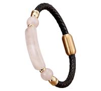HUIANGLIYG Bracelet Jonc Tressé En Cuir Noir Pour Homme Avec Fermoir Magnétique Et Pierre Précieuse Naturelle. Bijou De Mode Unisexe Doré, Taille 5 (19 Cm).