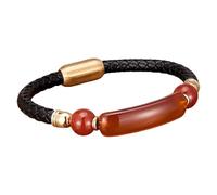 HUIANGLIYG Bracelet Jonc Tressé En Cuir Noir Pour Homme Avec Fermoir Magnétique Et Pierre Précieuse Naturelle. Bijou De Mode Unisexe Doré, Taille 6 (21 Cm).