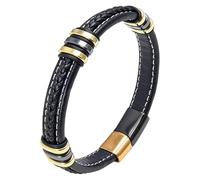HUIANGLIYG Bracelet Jonc Unisexe En Cuir Tressé Noir Pour Homme, Avec Fermoir Magnétique. Bijou Artisanal En Cuir Véritable. Idée Cadeau Pour Papa, Petit Ami, Mari Ou Couple. Couleur : 4 (19 Cm).