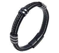 HUIANGLIYG Bracelet Jonc Unisexe En Cuir Tressé Noir Pour Homme, Avec Fermoir Magnétique. Bijou Artisanal En Cuir Véritable. Idée Cadeau Pour Papa, Petit Ami, Mari Ou Couple. Couleur 2, 19 Cm.