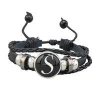 HUIANGLIYG Bracelet Manchette Ajustable En Cuir Pour Homme, Orné D'Une Initiale En Hématite Noire Gravée Des Lettres Az. Bracelet En Cuir Tressé Fait Main, Taille S (21 Cm).