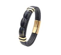 HUIANGLIYG Bracelet Manchette En Cuir Microfibre Œil De Tigre Pour Homme, Fermoir Magnétique, Style Vintage, Pierres Semi-Précieuses, Noir, Bleu Et Or, 21 Cm.