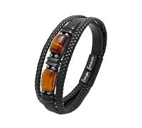 HUIANGLIYG Bracelet Manchette En Cuir Pour Homme, Perles Naturelles En Œil De Tigre, Bracelet Tressé Multicouche Avec Fermoir Magnétique, Cadeau « Love You Forever » Pour Lui, À Mon Père, 19 Cm