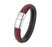 HUIANGLIYG Bracelet Manchette En Cuir Tressé Fait Main Pour Hommes Et Femmes, Style Vintage, Noir Et Rouge, Avec Fermoir Magnétique, Accessoire Simple Et Tendance Pour Hommes, Blanc, 20 Cm