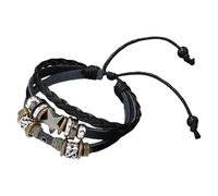 HUIANGLIYG Bracelet Manchette Tressé Multicouche À Perles, Style Bohème Vintage Hippie, En Cuir, Noir, 23 Cm. Bijou Western, Accessoire Y2K, Idéal Pour Un Cadeau.