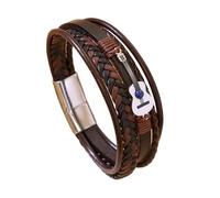 HUIANGLIYG Bracelet Manchette Unisexe En Cuir Noir, Classique, Multicouche, Tressé À La Main, Motif Violon, Bijou Idéal Pour Les Mélomanes, Couleur Café, 21 Cm.