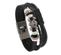 HUIANGLIYG Bracelet Multicouche en Cuir Noir Tressé pour Homme, Style Vintage, Tête de Mort, avec Boucle, Style Punk Rock, Accessoire pour Halloween et Noël, Noir, 21,5 Cm