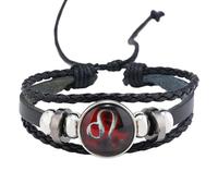 HUIANGLIYG Bracelet Multicouche En Cuir Noir Vintage, Motif Constellation Du Zodiaque, Ajustable, Tissé À La Main, Bijou Tendance Pour Femme Et Homme, Lion, 21 Cm.
