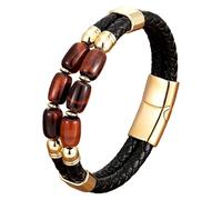 HUIANGLIYG Bracelet Multicouche En Perles D'Œil De Tigre Pour Homme, Manchette En Cuir Tressé Noir Avec Fermoir Magnétique, Fait Main, Double Cordon, Bijoux Pour Homme, Couleur 1, 19 Cm