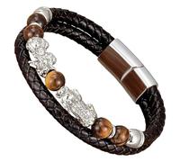 HUIANGLIYG Bracelet Pi Xiu Pour Homme En Cuir Noir Tressé Avec Fermoir Magnétique, Orné De Perles De Pierre Naturelle. Bijou Feng Shui Porte-Bonheur Pour Homme Et Femme, Blanc - G, 23 Cm.