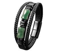HUIANGLIYG Bracelet Pour Homme En Cuir Tressé Multicouche, Orné De Perles De Cristal Et De Pierres Naturelles. Fermoir Magnétique. Bijou Fait Main, CadeauPour Un Petit Ami Ou Un Mari. Aventurine Ver