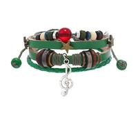 HUIANGLIYG Bracelet Rétro En Cuir Avec Perles Colorées, Breloques Étoile Et Note De Musique, Style Y2K, Bracelet Multi-Rangs En Cuir Pour Femmes Et Hommes, Accessoires Fairy Core Grunge, Vert, 21 Cm