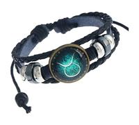 HUIANGLIYG Bracelet Spirituel Des Signes Du Zodiaque, Ajustable, 12 Constellations, Multicouche, En Cuir Noir, Bijou D'Anniversaire Ou De Noël Pour Femmes Et Hommes, Signe Du Taureau