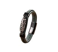 HUIANGLIYG Bracelet Tibétain À 9 Yeux Dzi pour Hommes, Bracelet en Cuir Tressé À Bandeau À Fermoir Magnétique Réglable, Bijoux Vintage Style ethnique Bijoux pour Lui Vert Noir 21 Cm