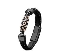 HUIANGLIYG Bracelet Tibétain À Perles Dzi À Neuf Yeux pour Hommes, Bracelet en Cuir Noir Tressé Double Couche avec Fermoir Magnétique, Motif Tribal Rétro, Bijoux À Main pour La Fête Quotidie