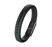 HUIANGLIYG Bracelet Tressé En Cuir Véritable Pour Homme, Fait À La Main, Cordon Bleu/Jaune/Vert, Fermoir Magnétique, Accessoire De Mode Pour Un Usage Quotidien Ou Comme Cadeau, Vert, 21 Cm