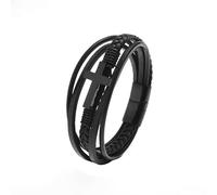 HUIANGLIYG Bracelet Tressé en Cuir Véritable pour Homme, Fait Main, avec Croix Multicouche, Motif Jésus Christ, Crucifix, Cadeau pour Fils, Papa, Mari, Petit Ami, Noir, 21 Cm