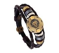 HUIANGLIYG Bracelet Tressé Rétro Ajustable À La Main En Corde Et Cuir Pu, Motif Constellation Du Zodiaque, Pour Femme, Homme Ou Ami(E). Bijou D'Amitié, Cadeau D'Anniversaire. Lion.